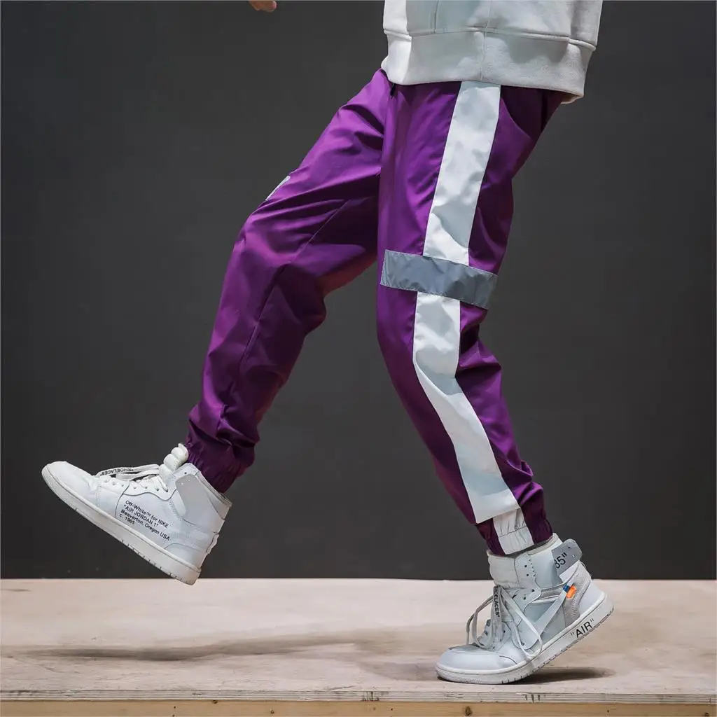 Privathinker, спортивные штаны для бега с боковой полосой, мужские Светоотражающие спортивные штаны-шаровары, мужские уличные хип-хоп штаны - Цвет: Purple