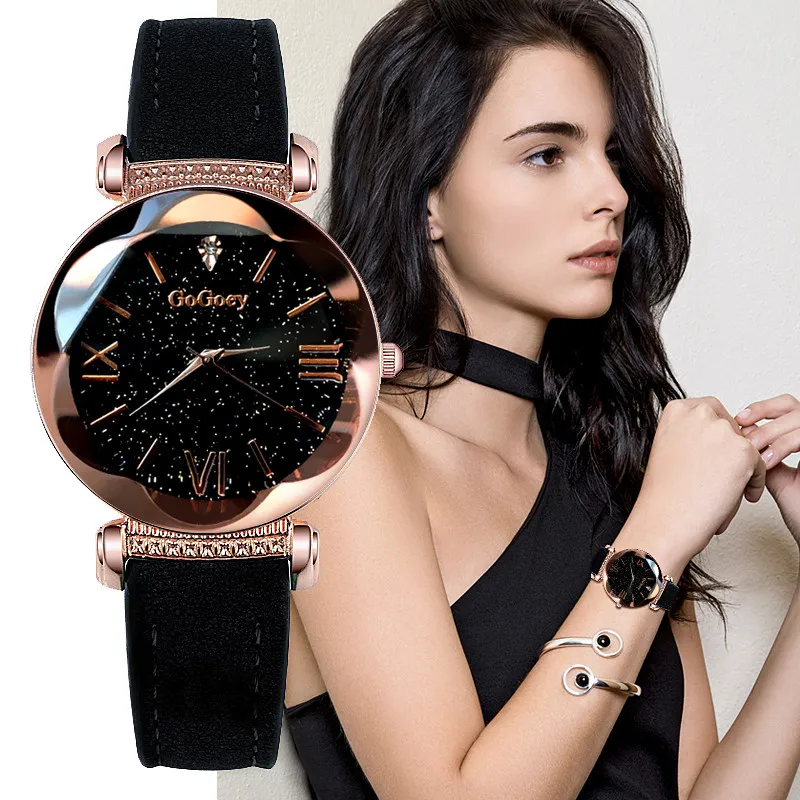 Женские часы, романтическое звездное небо, стразы, модные классические повседневные кварцевые часы, кожаные часы для женщин, часы-браслет Bayan YE