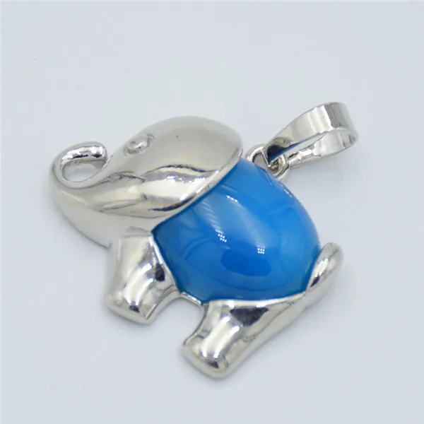 Fashion Silver Color Cute Animal Elephant Natural Stone Crystal Bead Pink Quartzs Tiger Eye Necklace Pendant for Women Men Charm - Окраска металла: blue agates