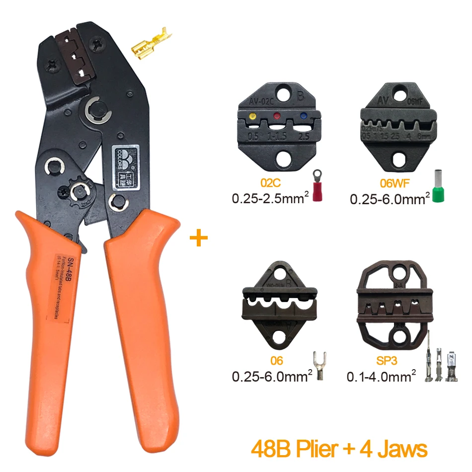 Обжимной инструмент sn-48b 9 челюсти комплект Обжимные Щипцы Для 2,54/3,96/2,8/4,8/6,3 терминалы alicate krimptang ручной инструмент