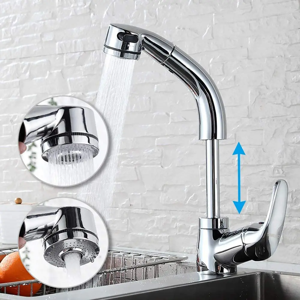 

Kitchen Tap Pull Out Mixer Tap for Kitchen Sink 360 Retractable Bathroom Tap Single Level Faucet Compatible with UK Standard