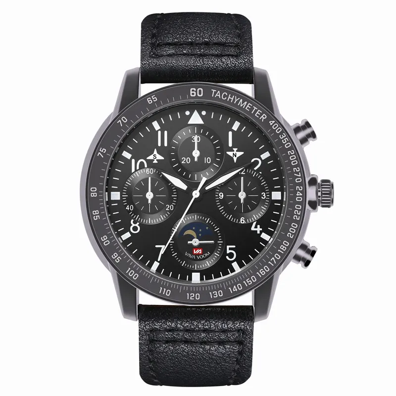 

Big Pilot Men Watch Waterproof Flying Design 4Second Hand Watch Men Leather Band Quartz Movement Wristwatch Relogio Masculino