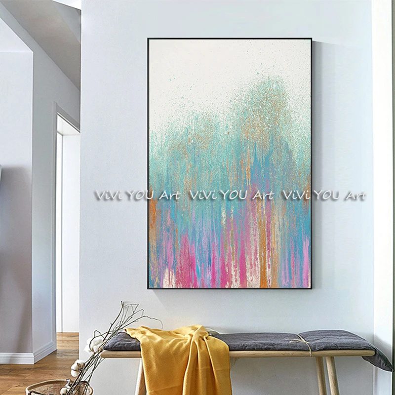 Abstract-Shining-Golden-Paint-Canvas-Painting-Modern-Dreamy-Green-Pink-Poster-Print-for-Living-Room-HD