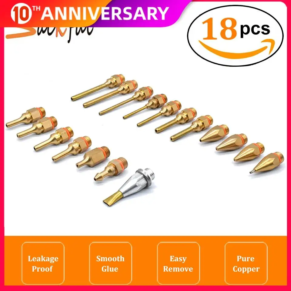 

18PCS Glue Gun Nozzles Pure Copper Small Diameter Large Bore 1.0*36mm 1.5*55mm 2.0*32mm 3.0*70mm for Elec Heat Tools, Luxury Set
