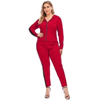 

6XL Autumn Winter 2 Piece Sets Womens Outfits Zipper Swearshirts And Pants Plus Size Casual Tracksuit Suit Solid Jogging femme