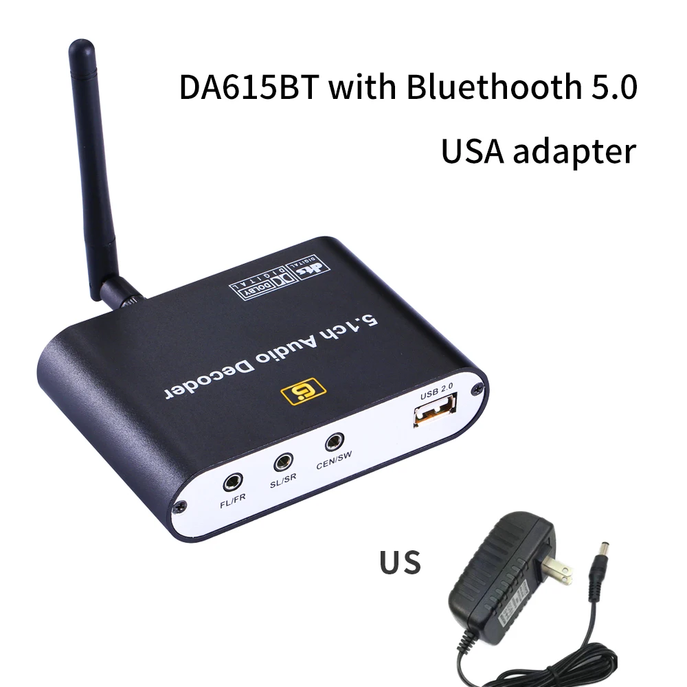 DA615 5.1CH аудио декодер Bluetooth 5,0 приемник беспроводной аудио адаптер оптический коаксиальный AUX USB2.0 DAC DTS AC3 FLAC - Цвет: DA615BT US with BT