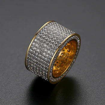

Hip Hop Full AAA+ Cubic Zirconia Paved Bling Iced Out Gold Round Finger Ring for Men Rapper Jewelry Drop Shipping