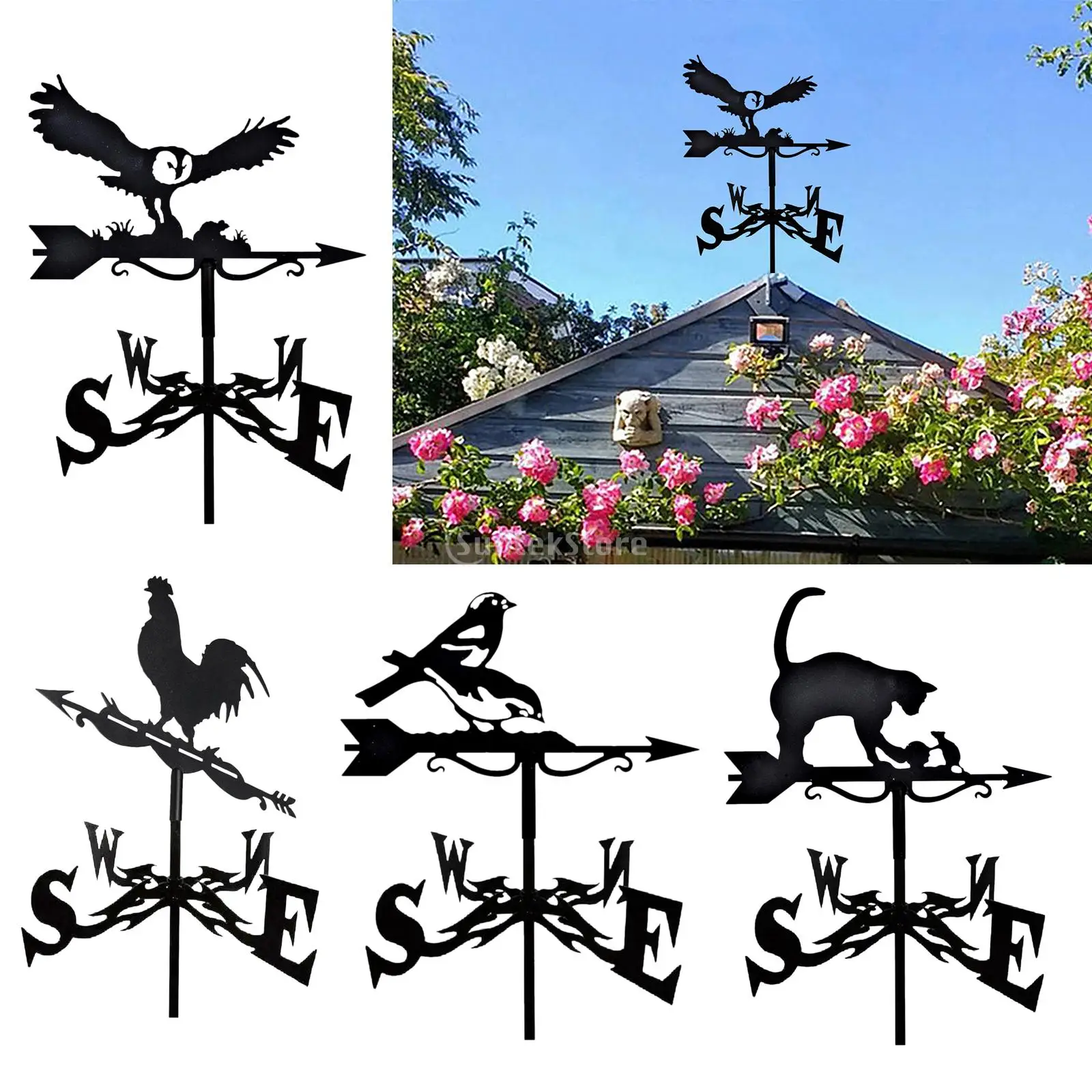 Iron Farmhouse Weather Vane Roof Mount Wind Direction Indicator Kit Outdoor Garden Bracket Wind Speed Spinner Wind Spinner