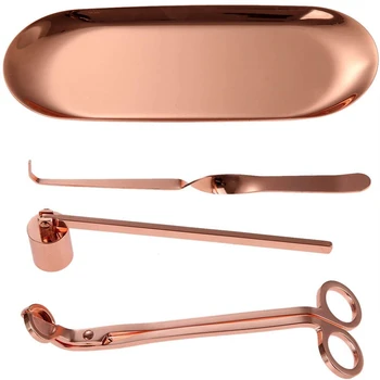 

Candle Accessory Set Includes Candle Snuffer, Candle Wick Trimmer, Candle Tray, Candle Core Hook - Candle Care Kit 4Pcs