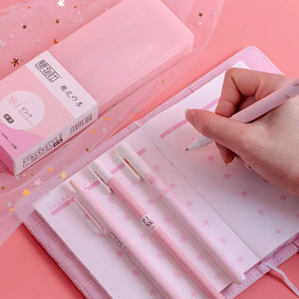 

4Pcs/set Sakura Flower Gel Pen Box Mint Green Pink 0.5mm Office Cute Ink Gift Girls Stationery Pens School Black R5I2