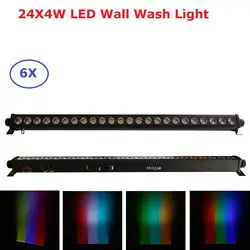 6 Pack дешевой цене 24X4 W RGBW Quad Цвет светодиодный бар мыть стены огни DMX512 шайба СВЕТОДИОДНЫЙ Крытый прожекторы 0-100% линейной затемнением