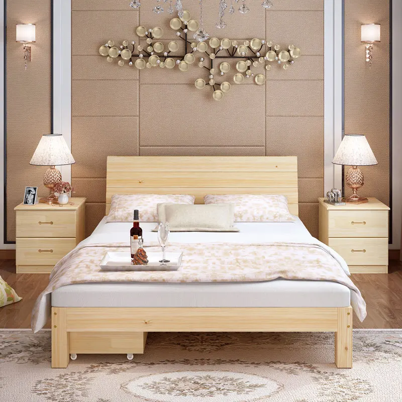 

Simple Wood Bed 1.8 M Master Bedroom Bed Double Bed Modern 1.5m Rental Bed Economical Simplicity Single Bed
