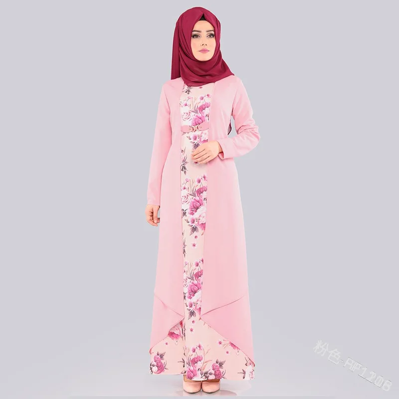 WEPBEL мусульманское женское платье абайя цветочный цветок 2 шт повседневные новые исламские модные женские платья с длинным рукавом и круглым вырезом