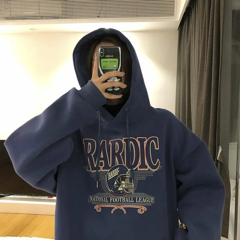 Sudadera con capucha acolchada de terciopelo para mujer, ropa de calle holgada de estilo coreano, chaqueta con estampado Harajuku, nueva de 2021