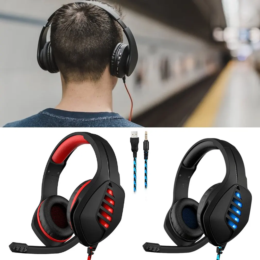 Headset for desktop for notebook luminous wire controlled gaming headset for PS4 game luminous headphones