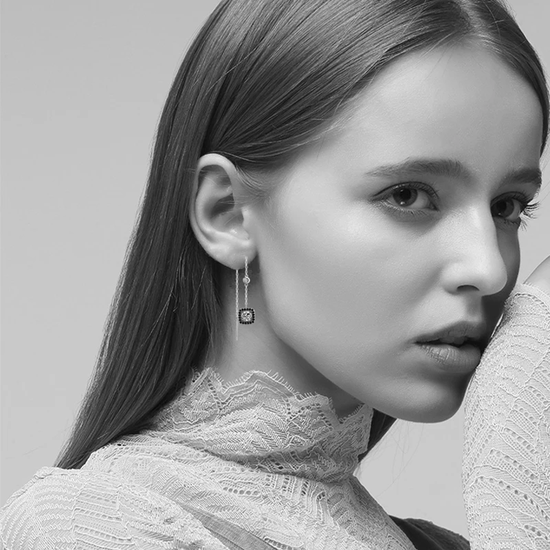 Romancit Flower Drop Earrings for Women Black Spinel
