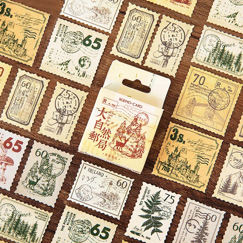 

45Pcs Kawaii Stamp Stickers Retro Nature Toys Plant Stickers Paper Adhesive Label Stickers For Kids Scrapbooking Diary