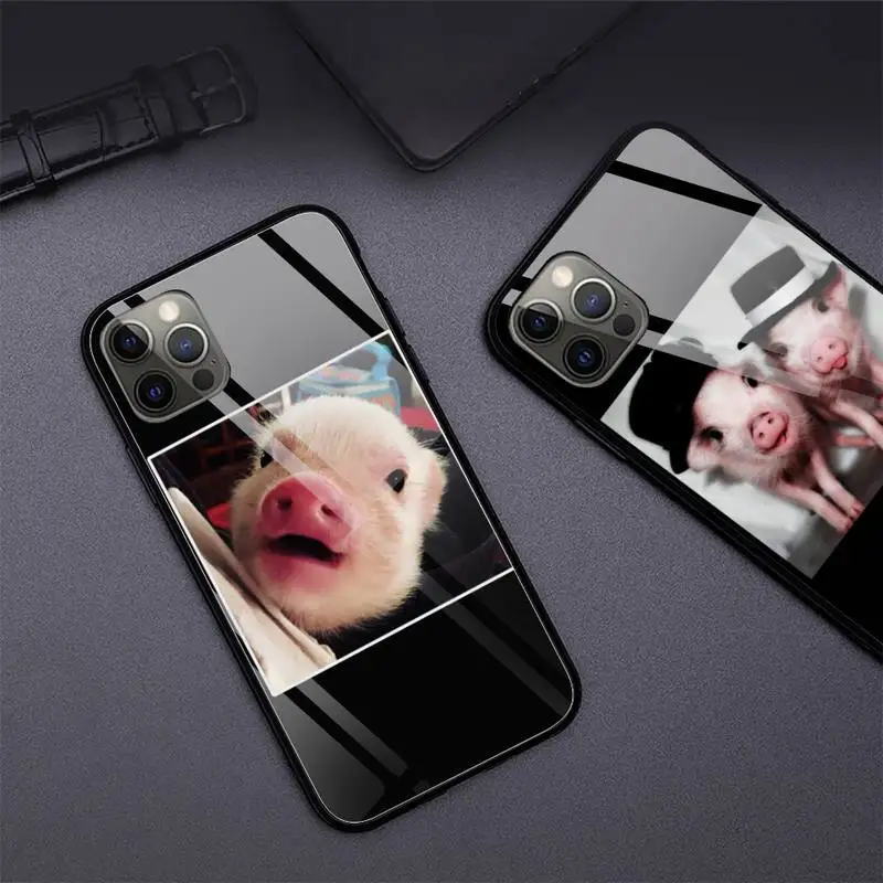 Мультяшный милый чехол для телефона в виде свиньи закаленное стекло iphone 11 13 iPhone 12