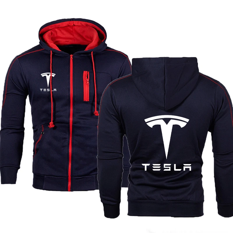Tesla HipHop Solid color Hooded zipper Jacket