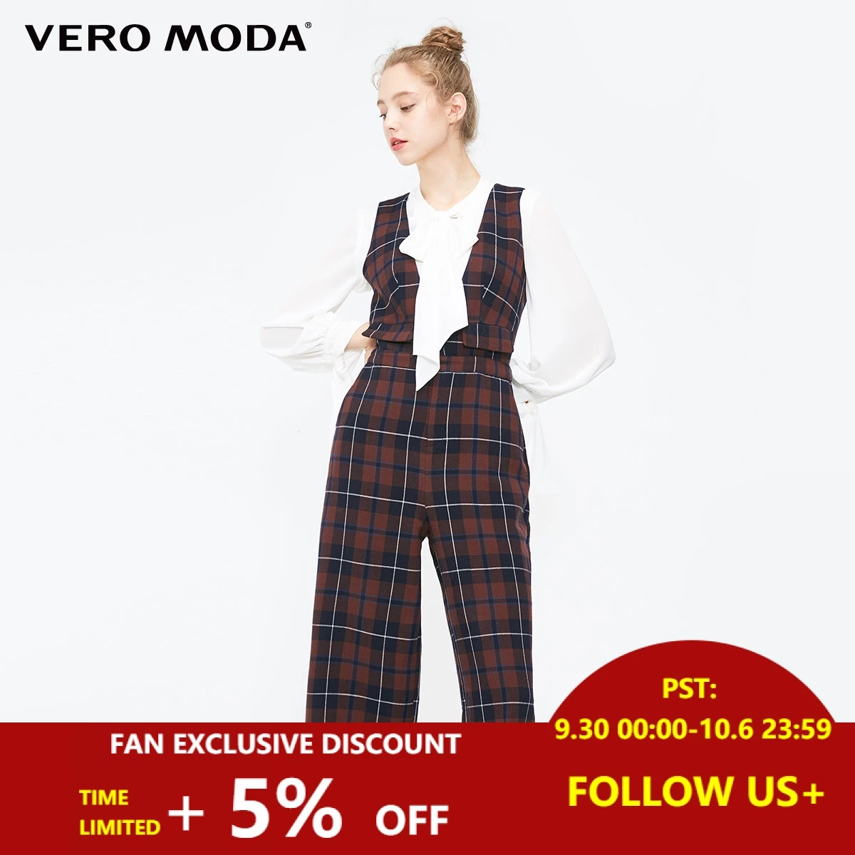 

Vero Moda 2019 New Arrivals OL Style Women's Plaid Buttoned Capri Jumpsuit | 31849X504