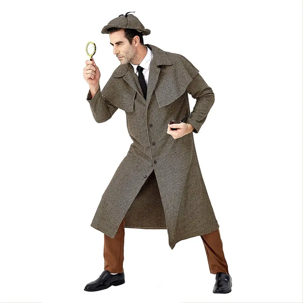 

Kids Mens Sherlock Holmes costumes Sherlock Holmes Plaid Coat With Cap Role Play Fancy Clothing For Halloween Costumes