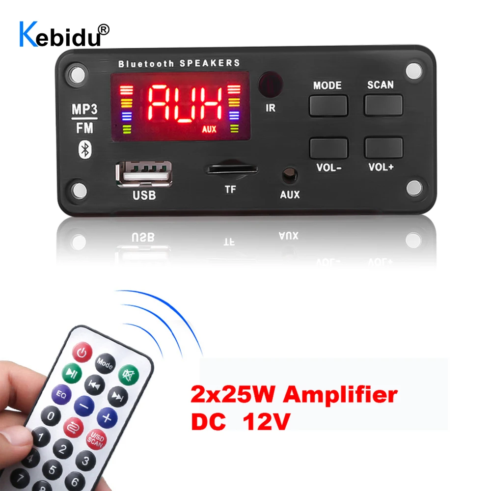 Pantalla grande 50W amplificador MP3 placa decodificadora WMA Bluetooth 5,0 FM USB AUX 3,5 MM TF Grabación de Radio para altavoz con música para automóvil
