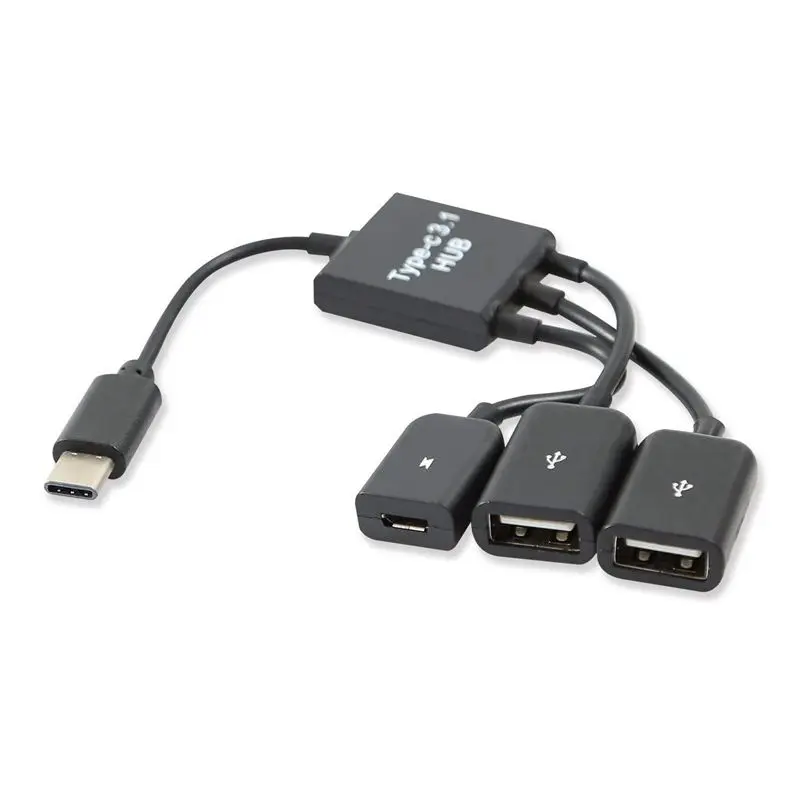 

USB 3.1 Type C Male to 2 Dual USB A 2.0 Female + Micro-USB Female 3 in 1 OTG HUB
