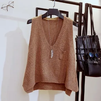 

Women Spring Autumn Fashion Sweater Vest Female Casual Sleeveless Knit Pullovers V-Neck Knitted Waistcoat for Office Lady