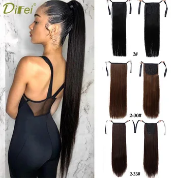 

DIFEI 3Colors Long Straight Synthetic Ponytail High Temperature Fiber Clip in Drawstring Ponytail Hairpieces for Women