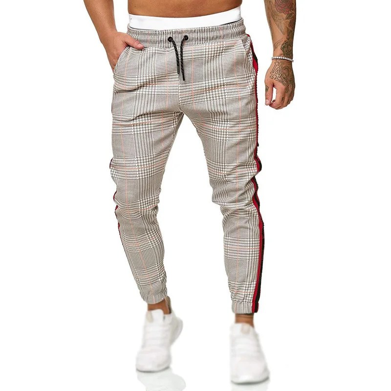 Men's pants Fashion Midde Waist Sports Trousers Pencil Pants Tights Casual Plus Size vintage retro plaid pants