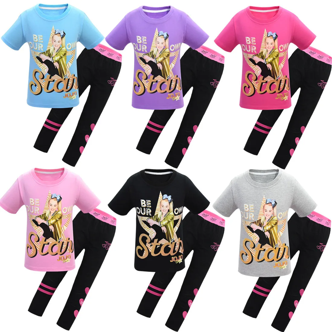 JOJO siwa/Блестящая хлопковая детская одежда для девочек, футболка летние топы с короткими рукавами для маленьких девочек+ штаны, спортивные комплекты одежды