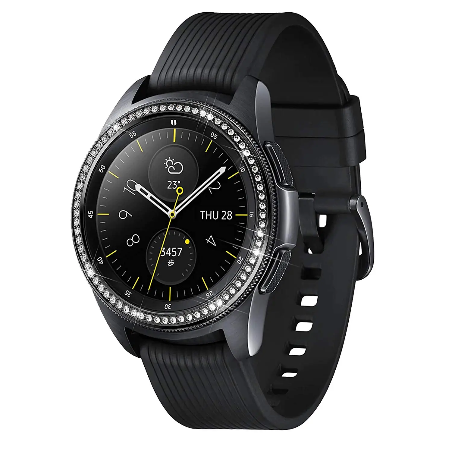 Бриллиантовая оправа кольцо для samsung Galaxy Watch 42 мм 46 мм металлический ободок кольцо клеющаяся крышка чехол для samsung gear S3 Classic/Frontier - Цвет: Black