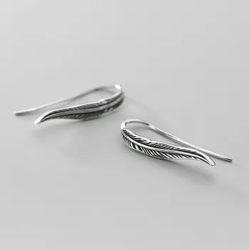 

AIFENAO Punk 925 Sterling Silver Ear Hook Vintage Feather Earrings For Women Fine Korean Jewelry Female Girl Gift Wholesale