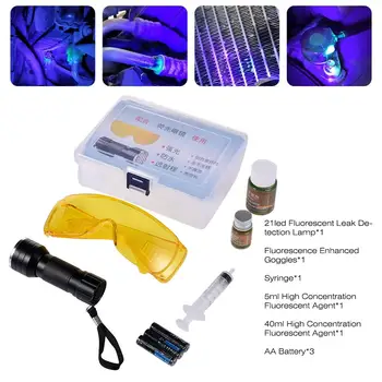 

Leak Detector Kit Durable Multifunctional Automotive Air Conditioning Repair Tools LED UV Flashlight Protective Glasses Set