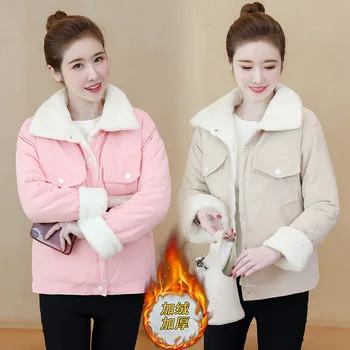 

2019 Corduroy Jacket Women Autumn winter lamb hair Coat Streetwear Womens Pockets Warm Coats Soft Cotton Outdoor Outerwear