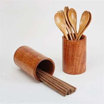 

Hot Chopsticks Rest Spoon Fork Knife Holder Draining Storage Box Wooden Kitchen Tableware Cutlery Water Drainer Holder Organizer
