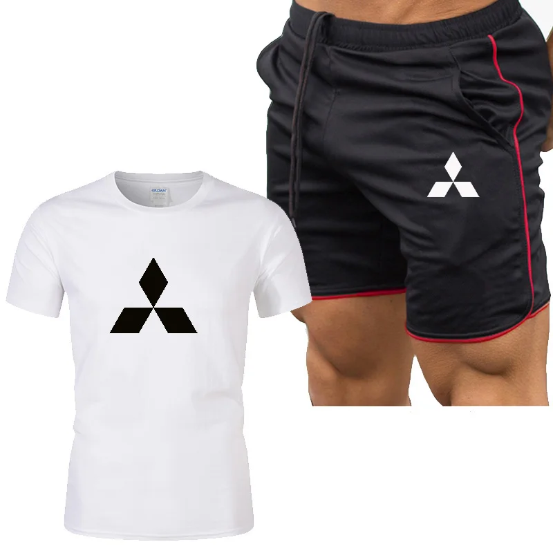 

Summer Fitness Tracksuit Men Two-Piece Set Sportswear Cotton Short Sleeve Tees And Quick-drying Shorts Suit Men T-Shirt Sets