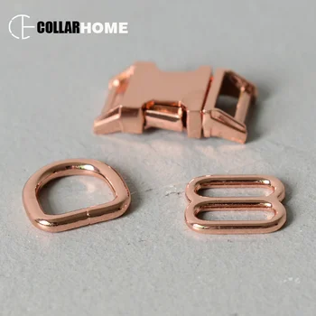 

10 sets Flat metal belt buckle 15mm webbing D rings for paracord bag dog pet collar DIY accessories tri-glides sliders rose gold
