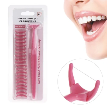 

Dental Floss Brush Stick Toothpicks 1 Handle + 20 Disposable Heads Oral Cleaner