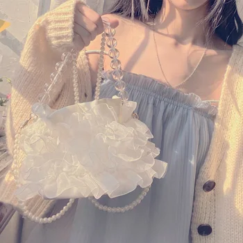 

Bag for women single shoulder small bag pearl Madame bucket bag cross body cute girl kawaii underarm Messenger Bag s2698g