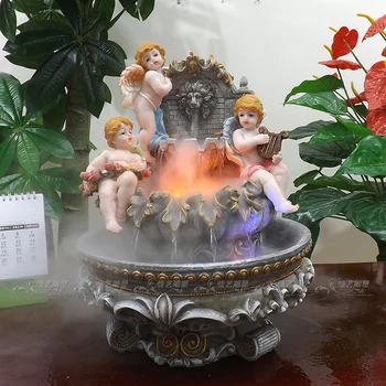 

Vintage Angel Boys Play The Harp Statue Home Decor Accessories Crafts Room Running Water Fountain Sculpture Resin Figurine Gift