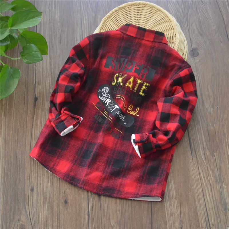 

Childrenswear 2018 Winter New Style Shirt Children Big Boy Plaid Shirt plus Velvet Shirt 3 Colors