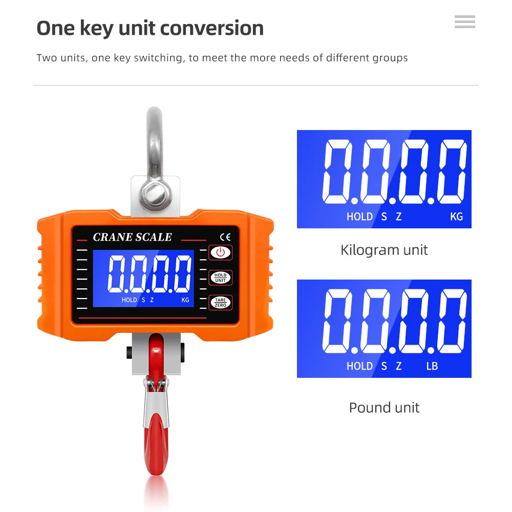 500kg/1000lb LCD Digital Scale Crane Scale Portable Industrial Electronic Scale
