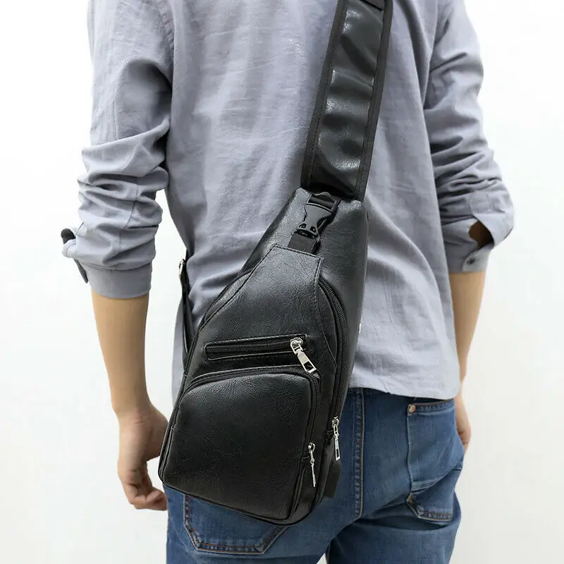 Мужская кожаная сумка на ремне через плечо, рюкзак, Байкерская сумка, usb зарядка, спортивная сумка через плечо