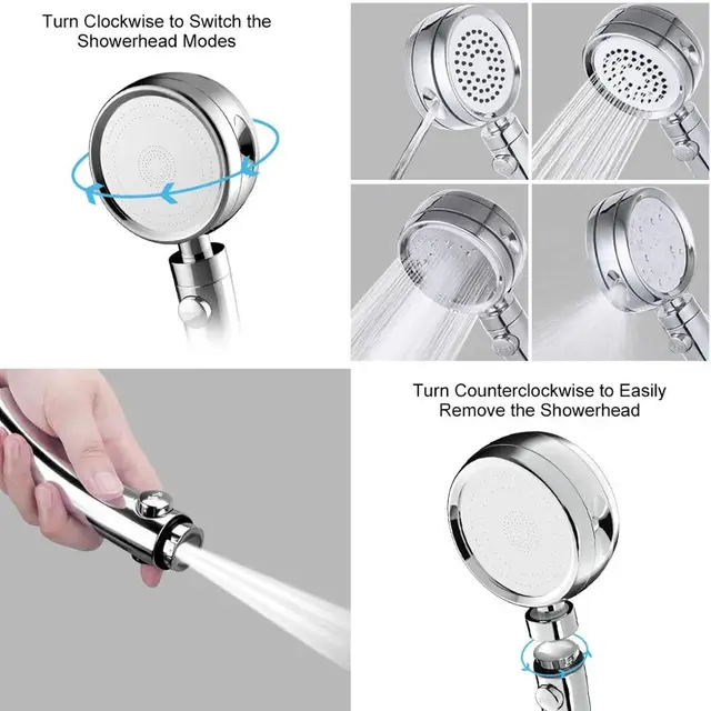 Handheld Shower Head High Pressure 5 Function Adjustable Bath Shower Jets with On/Off Pause Switch Removable Filter with Hose 3