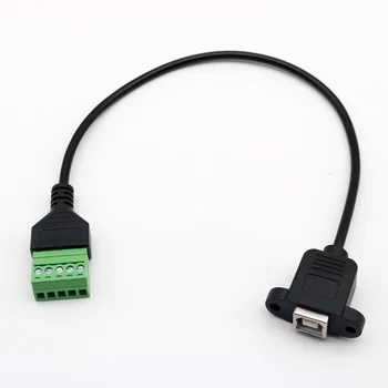 

USB 2.0 B Female Panel Mount to 5 Pin/Way Female Bolt Screw Shield Solderless Terminal Pluggable Type Adapter Cable 30cm