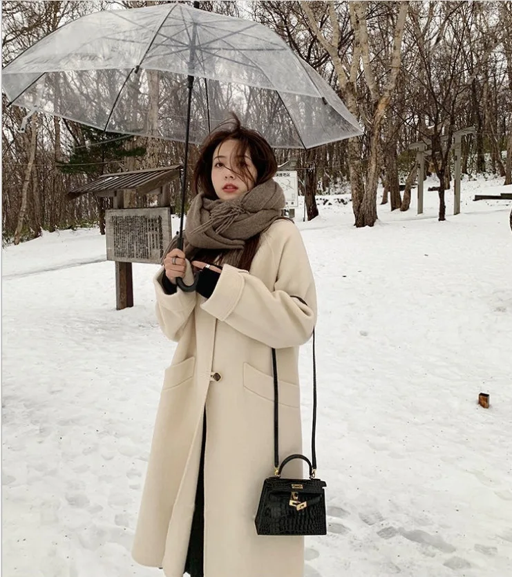 

Woolen coat Korean style popular loose double-sided cashmere fashion warm pure color coat women
