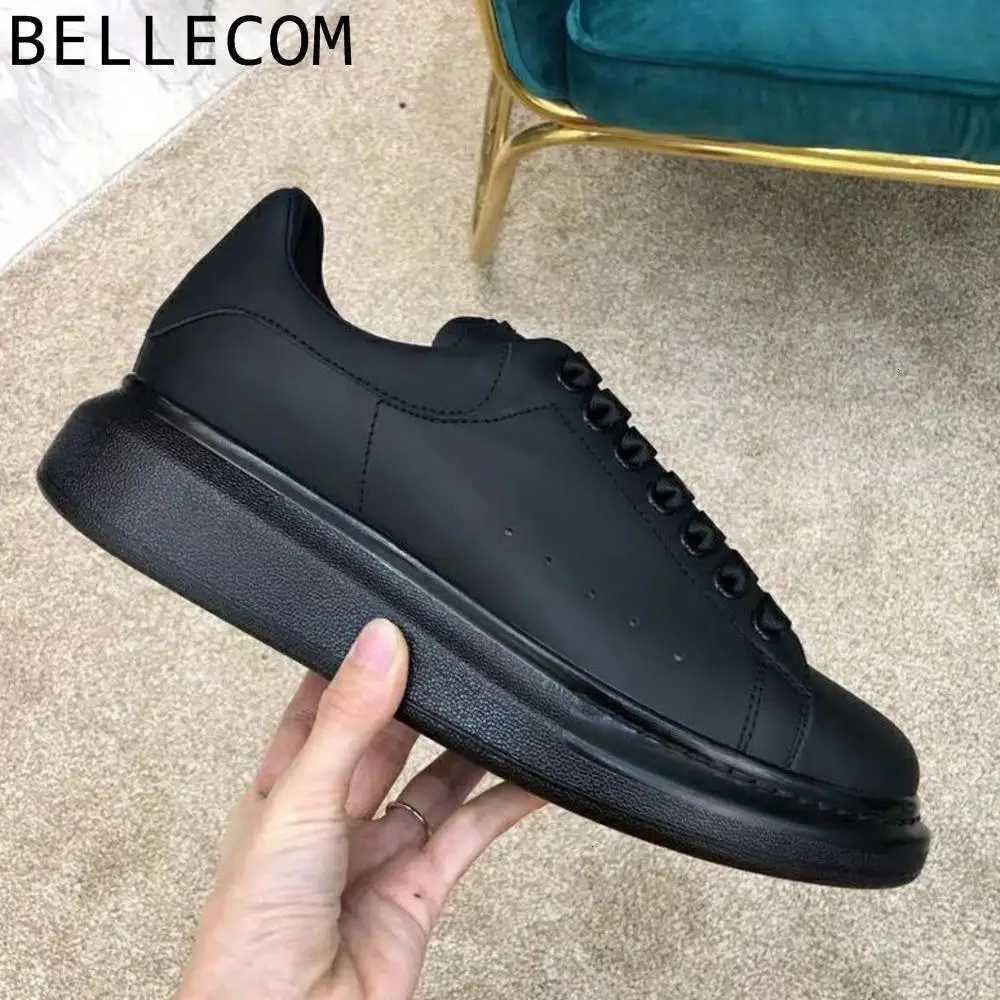 

BELLECOM New Type Female Leather Small White platform Shoes woman with Air Permeability and Heavy Bottom Shoes sneakers women