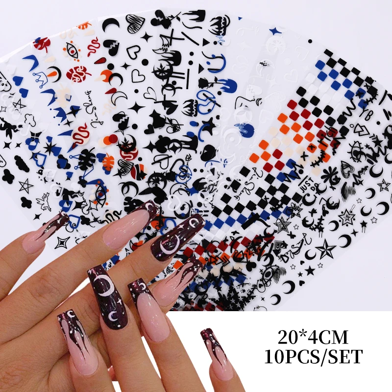 10pcs/set Nail Foils Abstract Image Face Blue French Tips Nail Transfer  Paper Wraps Adhesive Decals Manicure Nail Decorations - Stickers & Decals -  AliExpress