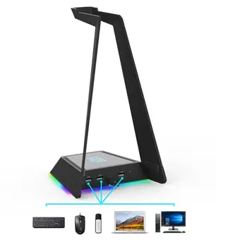 

RGB Running Light of Headphone Headset Base Station Stand with Charging Port for Keyboard, Mouse and USB